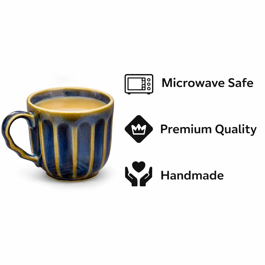 Design Khazana Glam Blue Coffee, Tea Cup Set of 6 | Microwave Safe , Premium Quality
