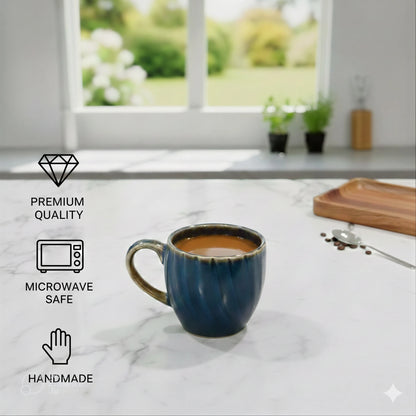 Design Khazana Ocean Blue Premium Tea Cup Set of 6 | Premium Quality, Microwave Safe