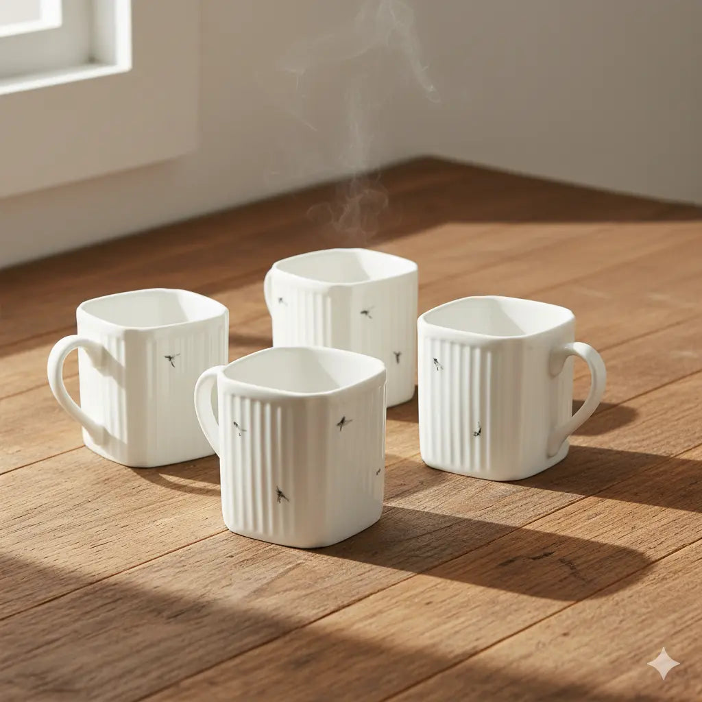 Design Khazana Square Shape Coffee Cups Set of 4 | Microwave Safe . Premium Quality