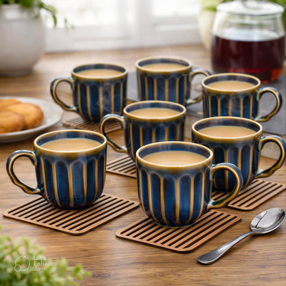 Design Khazana Glam Blue Coffee, Tea Cup Set of 6 | Microwave Safe , Premium Quality