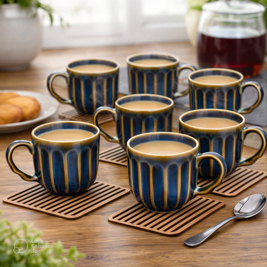Design Khazana Glam Blue Coffee, Tea Cup Set of 6 | Microwave Safe , Premium Quality