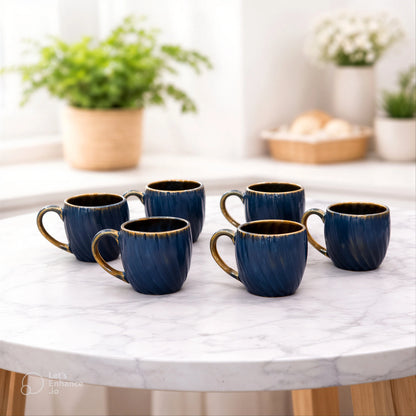 Design Khazana Ocean Blue Premium Tea Cup Set of 6 | Premium Quality, Microwave Safe