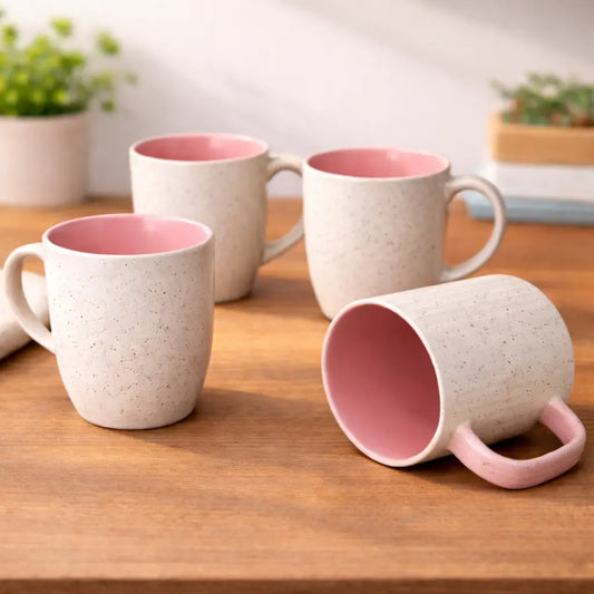 Design Khazana Cream Matte Coffee Mugs Set of 4 |Premium Quality, Microwave Safe