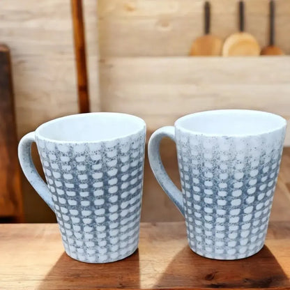 Design Khazana Grey Grid Design Milk/ Coffee Mug Set of 2 | Premium Quality, Microwave Safe
